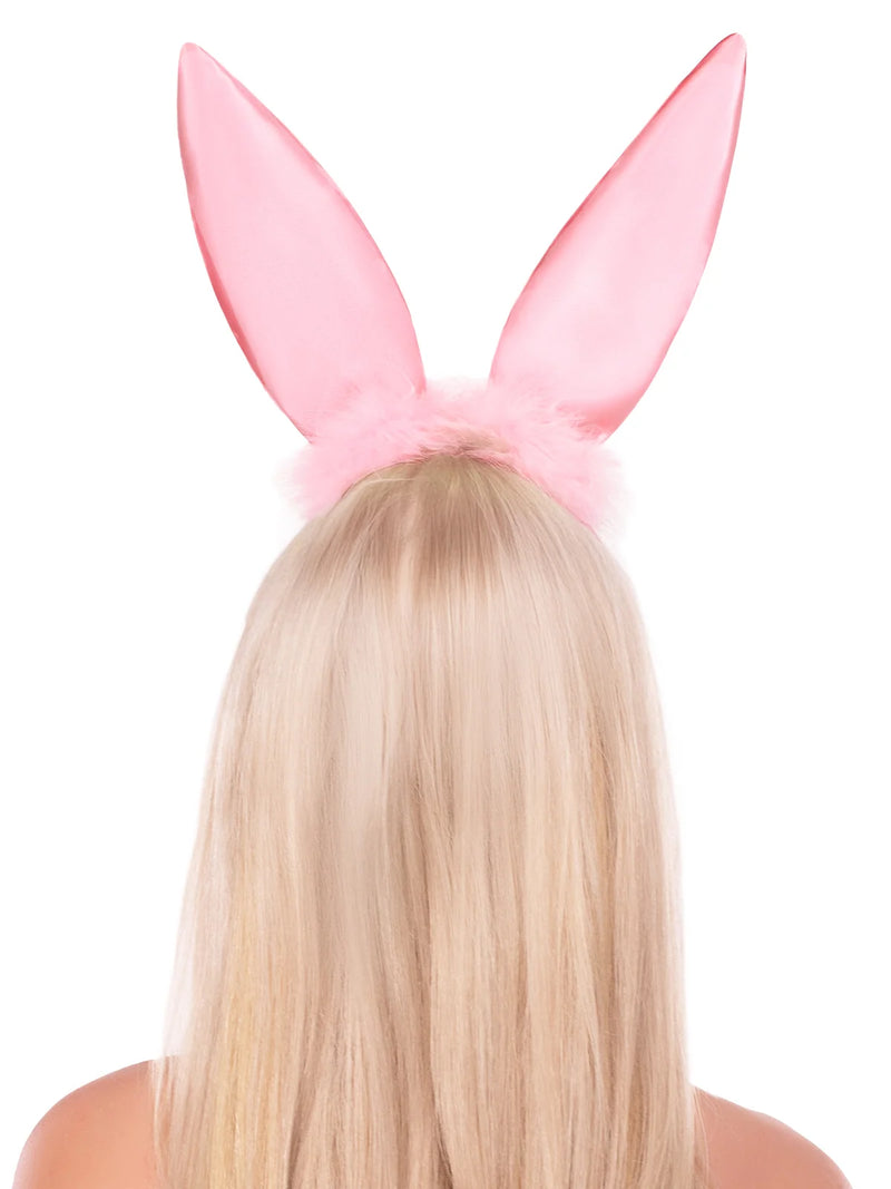 BENDABLE MARABOU TRIMMED SATIN BUNNY EARS