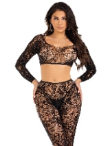 2PC CHANTILLY LACE CROP TOP + FOOTLESS TIGHTS
