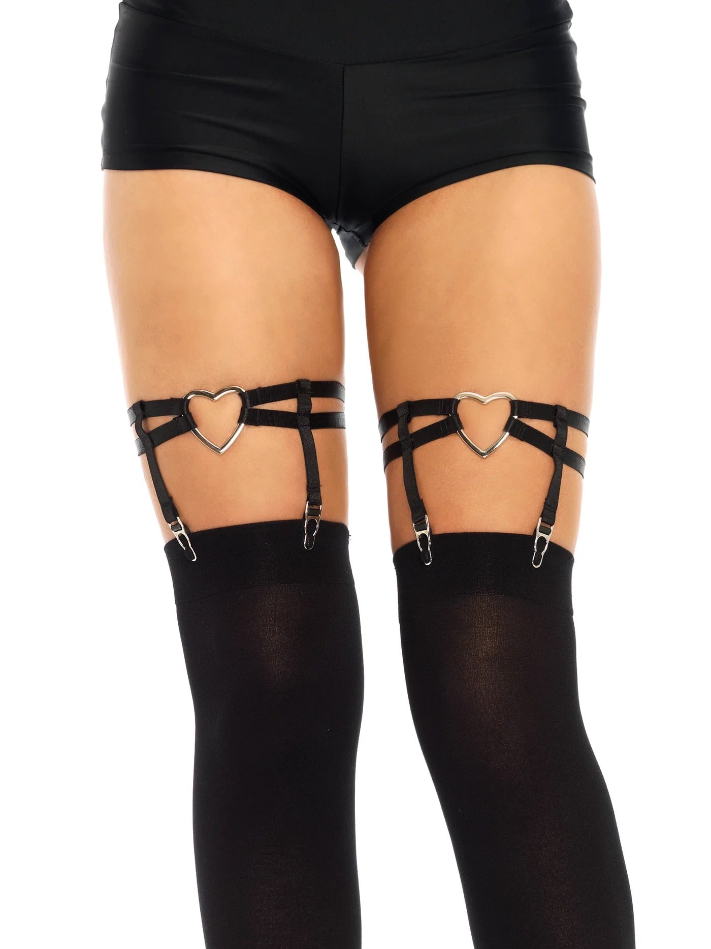 DUAL STRAP ELASTIC THIGH HIGH GARTER SUSPENDER W/ HEART